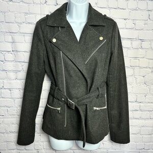 Rue 21 grey faux wool utility jacket with belt and pockets
